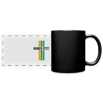 Bumsen fetzt - Panorama-Tasse farbig - Schwarz - Vorne