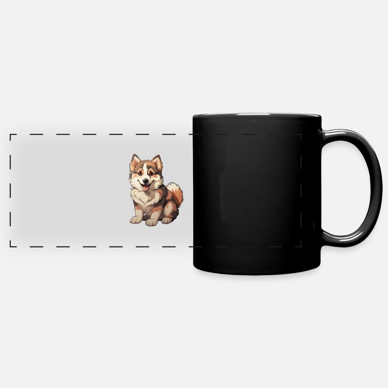 Petit chiot husky blond - Mug panoramique uni - noir