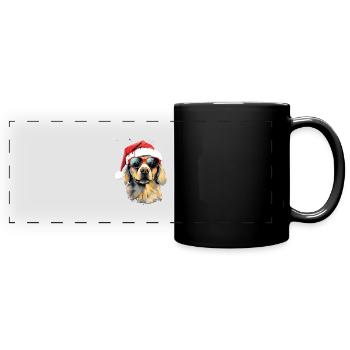 Magical Golden Retriever Christmas Dog in the Snow - Full Colour Panoramic Mug - black - Front