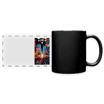 Créativité - Explosion de couleurs dans une grande ville la nuit - Mug panoramique uni - noir - Devant