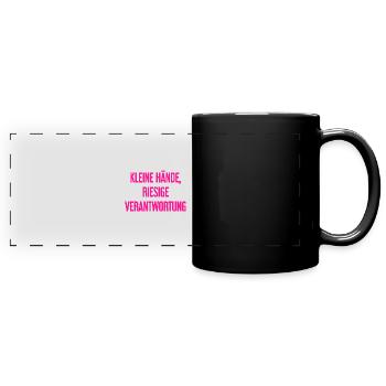 Small Hands, Huge Responsibility Parent Saying - Full Colour Panoramic Mug - black - Front