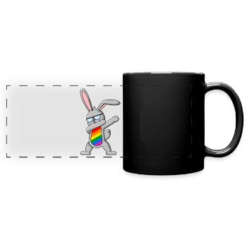 LGBTQIA+ Dabbing Hase - Regenbogen Dab Tanz - Panorama-Tasse farbig - Schwarz - Vorne