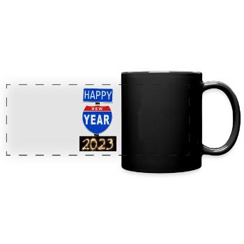 Frohes neues Jahr 2023 - Panorama-Tasse farbig - Schwarz - Vorne