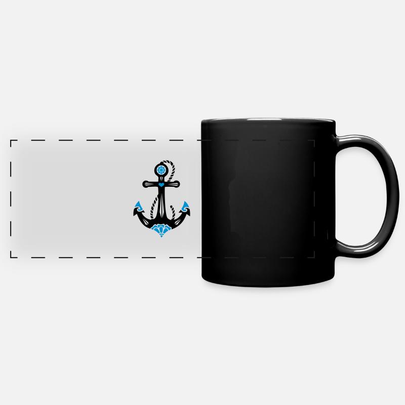 Ancre, 23 couleurs possibles, Style de tatouage, Maritim - Mug panoramique uni - noir