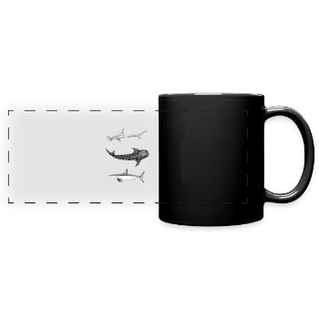 Trio of sharks: hammerhead shark, whale, mako - Full Colour Panoramic Mug - black - Front