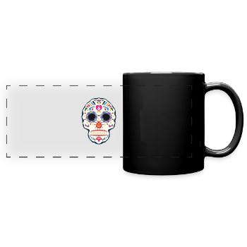 tete de mort mexicaine crane fantaisie - Mug panoramique uni - noir - Devant