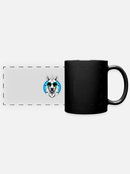 Einhorn mit Retro-Lünette - Panorama-Tasse farbig - Schwarz