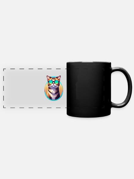 Spectacled cat - Full Colour Panoramic Mug - black
