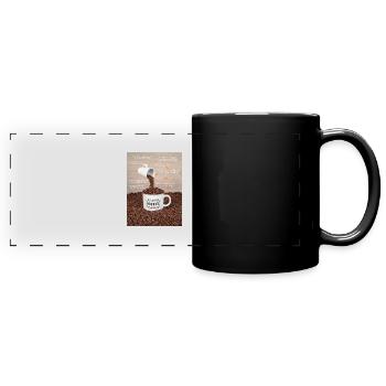 Eine Tasse Kaffee mit Sprüchen - Panorama-Tasse farbig - Schwarz - Vorne