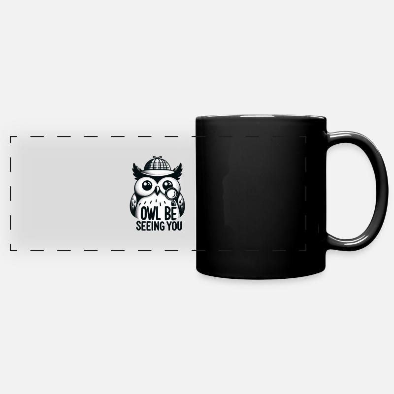 Owl beseeing you - Full Colour Panoramic Mug - black