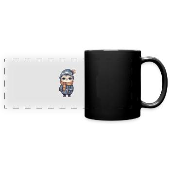 Chat avec chapeau, écharpe et veste - Mug panoramique uni - noir - Devant