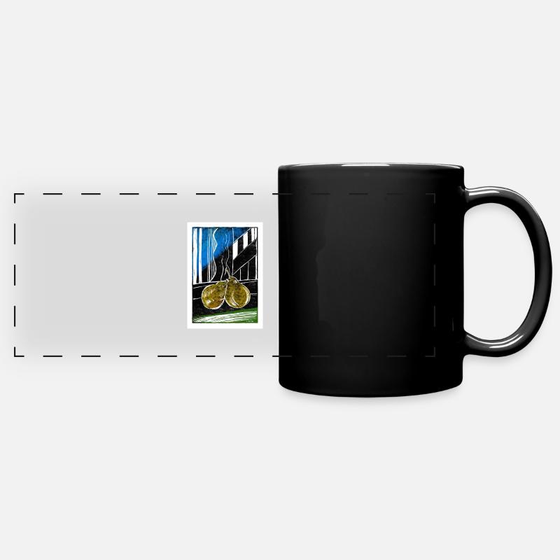 Birne Linolschnitt - Panorama-Tasse farbig - Schwarz