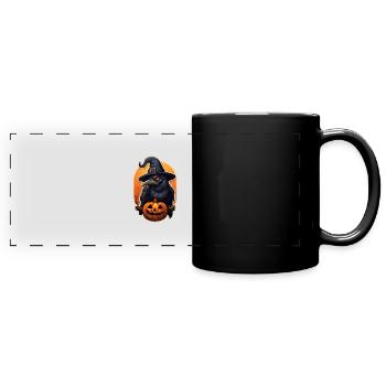 Krähe Rabe Halloween - Panorama-Tasse farbig - Schwarz - Vorne