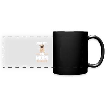 Hund Mops - Panorama-Tasse farbig - Schwarz - Vorne