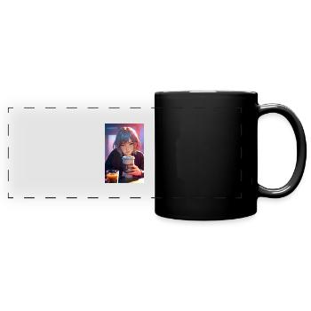 Manga Girl Illustration – Atemberaubendes Anime - Panorama-Tasse farbig - Schwarz - Vorne