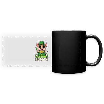 Guten Rutsch - Glücksschwein Silvester - Panorama-Tasse farbig - Schwarz - Vorne