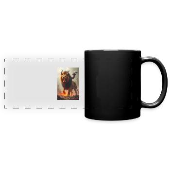 Chimère, monstre à trois têtes, lion crachant du feu - Mug panoramique uni - noir - Devant