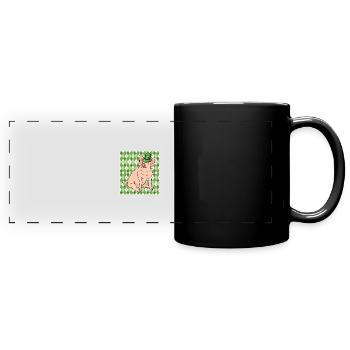 Glücksschwein - Panorama-Tasse farbig - Schwarz - Vorne