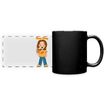 Fröhliche Orangensaft Freundin - Panorama-Tasse farbig - Schwarz - Vorne