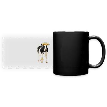 Holstein Cow With Flowers - Full Colour Panoramic Mug - black - Front