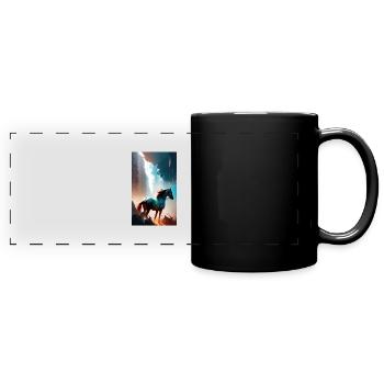 Pferd | reiten | Tier | Reittier | Bunt - Panorama-Tasse farbig - Schwarz - Vorne