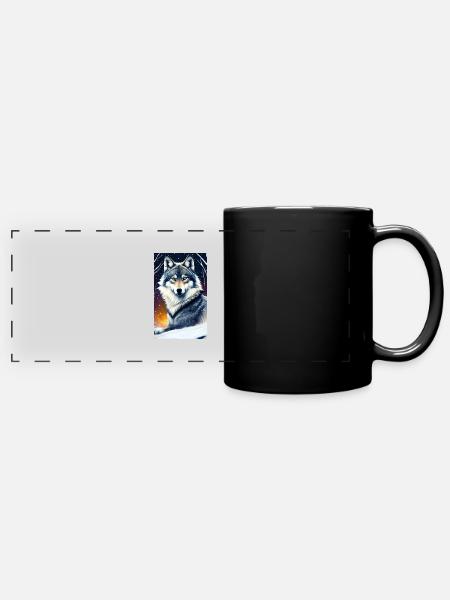 Lobo | Depredador | Perro | Místico - Taza panorámica de colores - negro