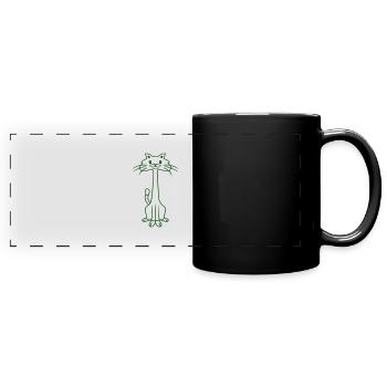 Funny Long Neck Cat Looking Cheerful Smiling - Full Colour Panoramic Mug - black - Front