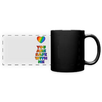 You Are Safe With Me Rainbow Heart LGBT Safe Space - Full Colour Panoramic Mug - black - Front