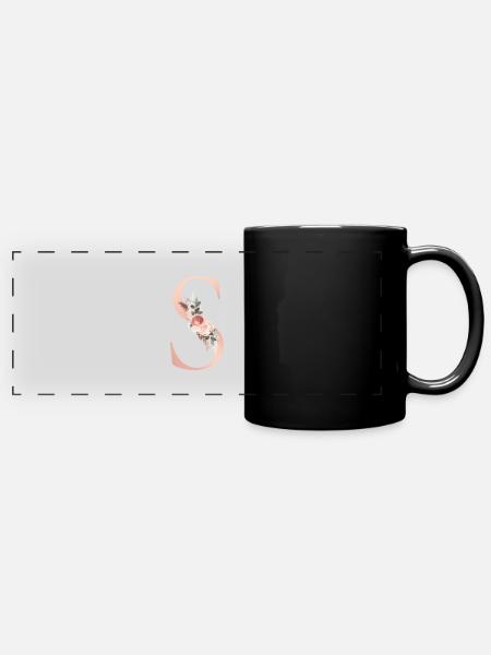 Personalisierbar Monogramm S Blumen Boho - Panorama-Tasse farbig - Schwarz