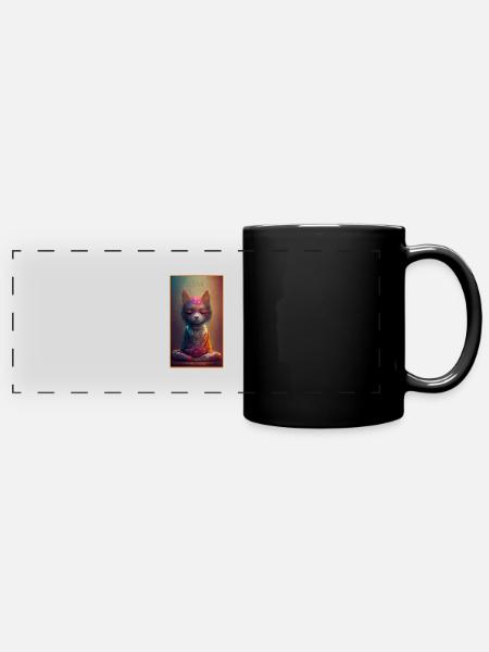 Cat meditates - esotericism, yoga, zen, shiva - Full Colour Panoramic Mug - black