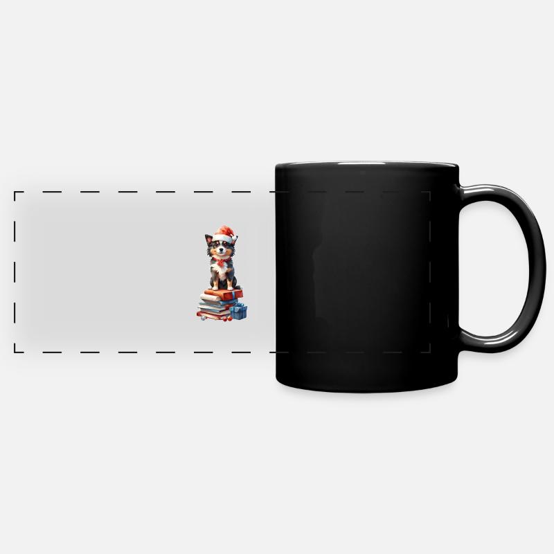 Christmas with dog, cute Sheltie puppy - Full Colour Panoramic Mug - black