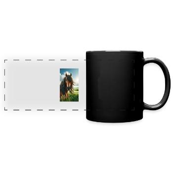 Braunes Pferd - Panorama-Tasse farbig - Schwarz - Vorne