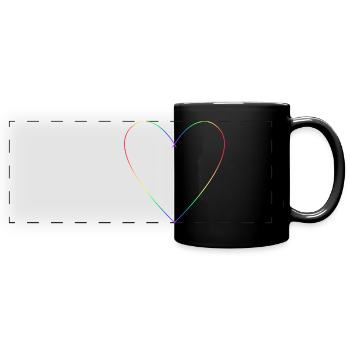 Minimalistisches Regenbogenherz - Panorama-Tasse farbig - Schwarz - Vorne