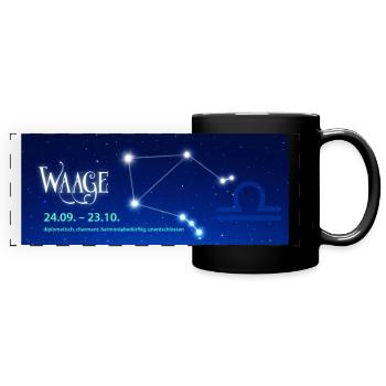 Waage Sternzeichen Tasse – Leuchtendes Sternbild - Panorama-Tasse farbig - Schwarz - Vorne