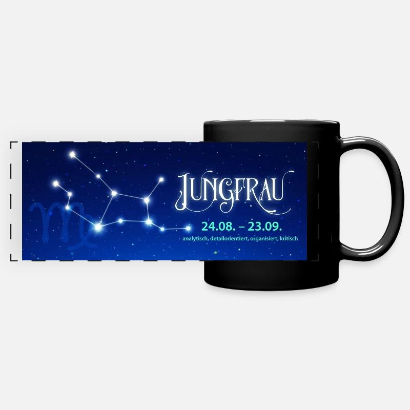 Jungfrau Sternzeichen Tasse–Leuchtendes Sternbild - Panorama-Tasse farbig - Schwarz