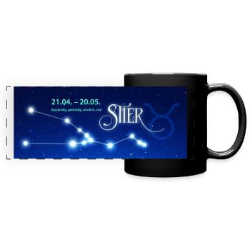 Stier Sternzeichen Tasse – Leuchtendes Sternbild - Panorama-Tasse farbig - Schwarz - Vorne