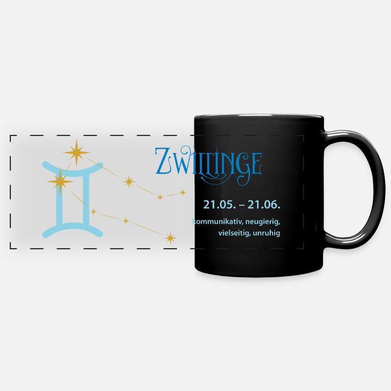 Gemini Zodiac Sign, Constellation Gemini - Full Colour Panoramic Mug - black