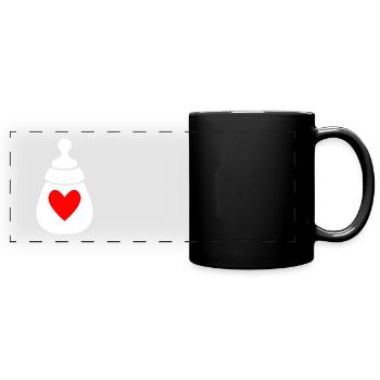 Milchflasche mit Herz - Panorama-Tasse farbig - Schwarz - Vorne