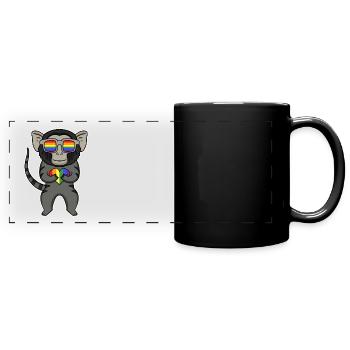 LGBT Animal Singe Ouistiti Arc-en-ciel - Mug panoramique uni - noir - Devant