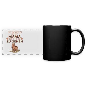 Baby Pferd Reiten Spruch - Panorama-Tasse farbig - Schwarz - Vorne