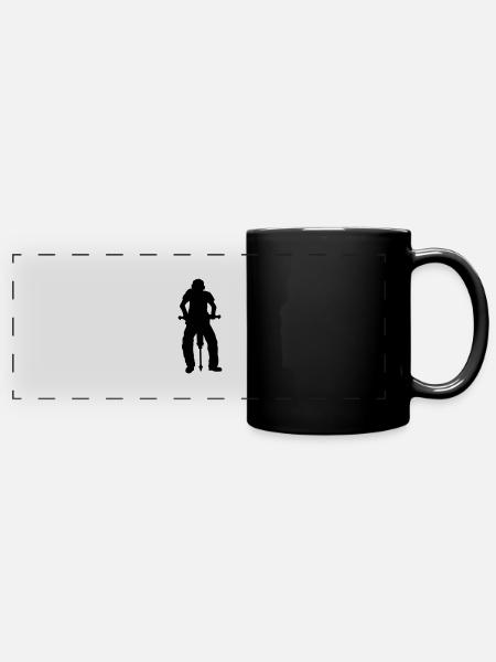 Bauarbeiter Presslufthammer Silhouette - Panorama-Tasse farbig - Schwarz