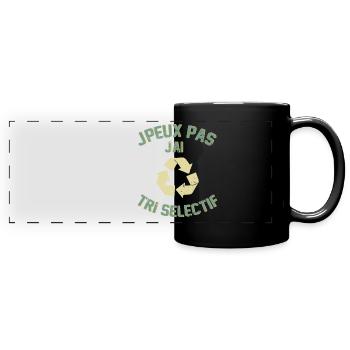 J'peux pas j'ai tri sélectif humour logo vintage - Mug panoramique uni - noir - Devant