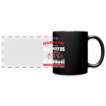 Annonce marraine motarde adore les motos fromage - Mug panoramique uni - noir - Devant