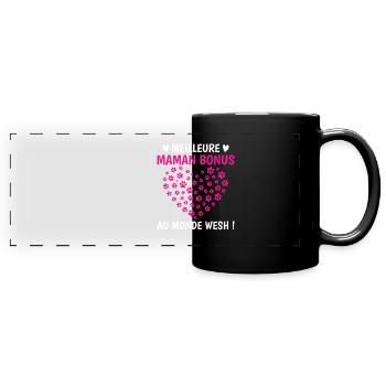 Meilleure maman bonus monde chats chiens pattes - Mug panoramique uni - noir - Devant