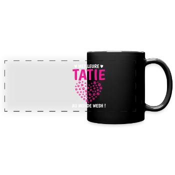 Meilleure tatie monde chats chiens pattes coeur - Mug panoramique uni - noir - Devant