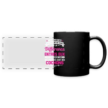 humour fête des mères maman propriétaire cochons - Mug panoramique uni - noir - Devant