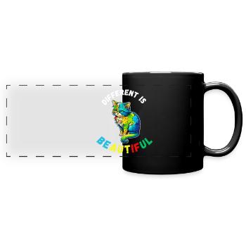 Soutien sensibilisation à l'autisme chat coloré - Mug panoramique uni - noir - Devant