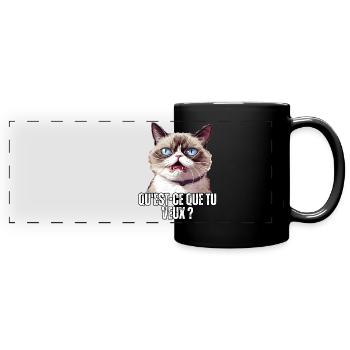 Humour chat qu'est ce que tu veux ? blague meme - Mug panoramique uni - noir - Devant