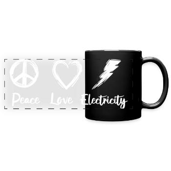 Frieden Liebe Elektrizität - Panorama-Tasse farbig - Schwarz - Vorne