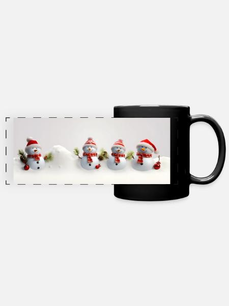 Weihnachts-Schneemann - Panorama-Tasse farbig - Schwarz